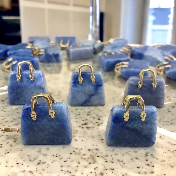 BLUE Adventurine Carved Crystal Handbag Purse - Picture 1 of 3